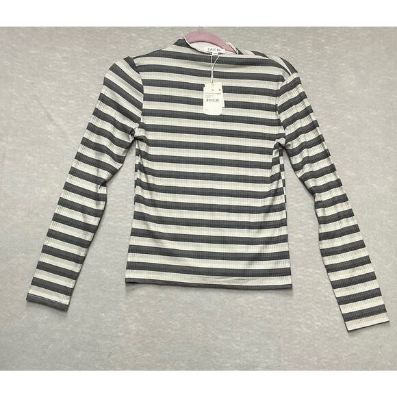 CALI BE Black Gray Striped Top Long Sleeve Size L NWT - Picture 1 of 9